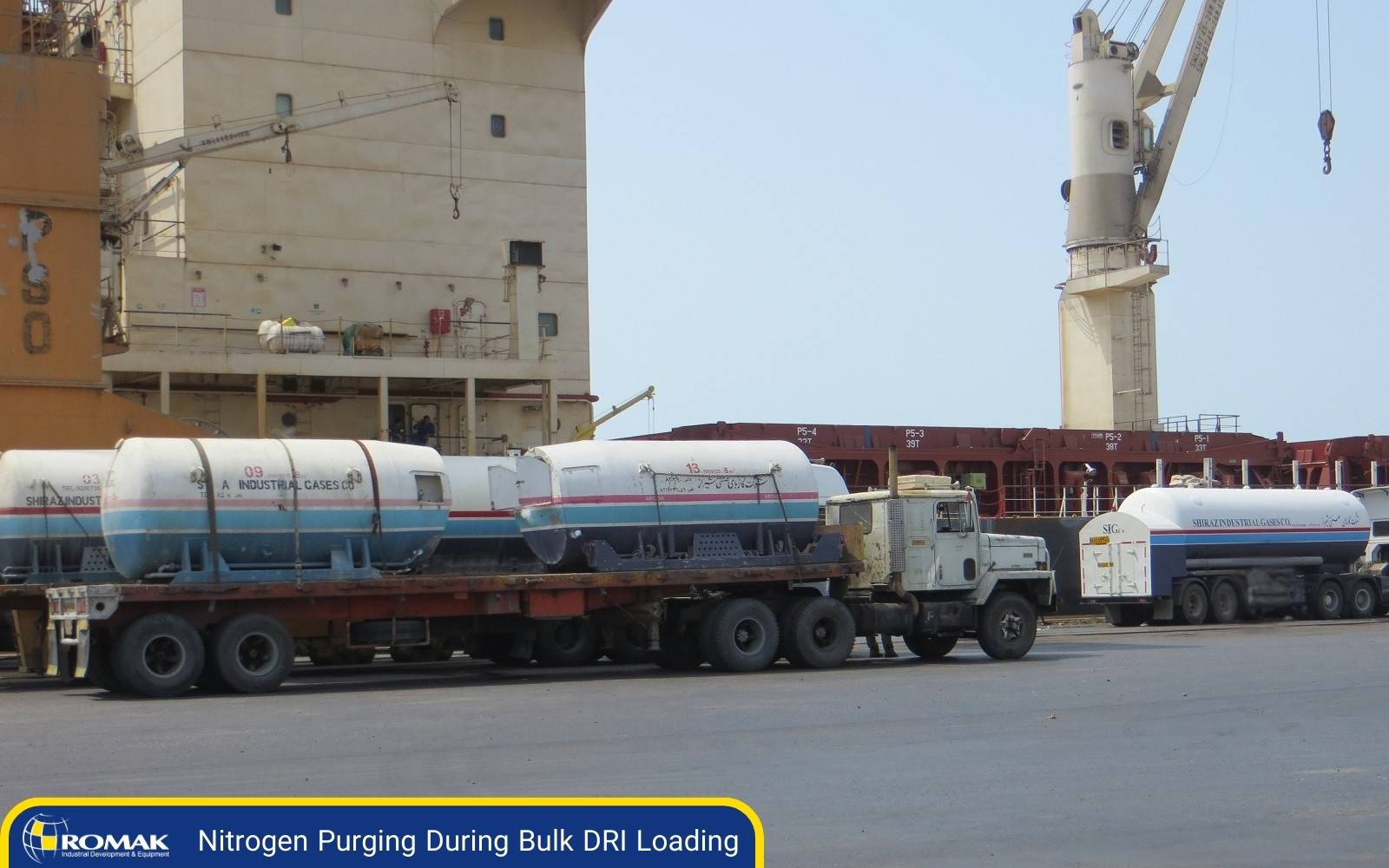 Nitrogen purging process during bulk DRI loading by Romak Trading, ensuring safety and stability as part of Iran DRI export logistics.