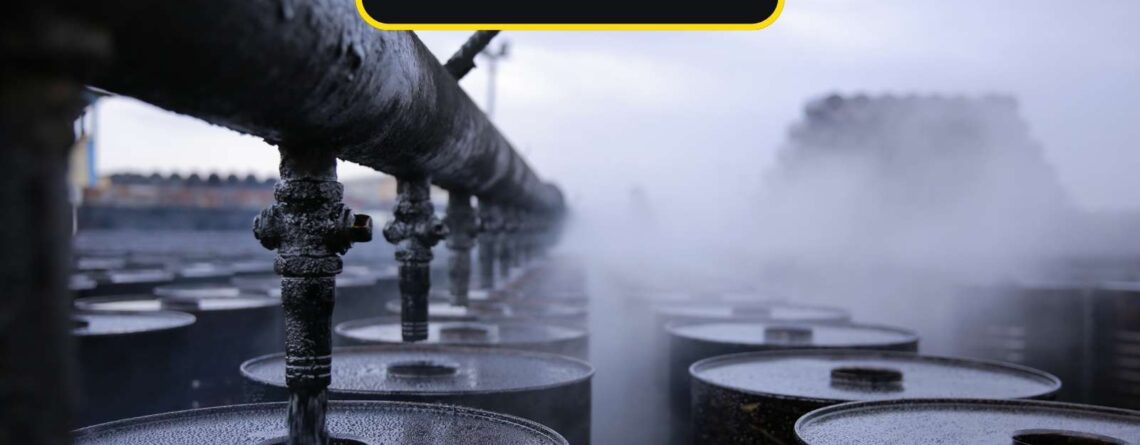 Romak Trading filling bitumen into new steel drums at a refinery, ensuring quality packaging and on-time supply for global Iran Bitumen Needs.